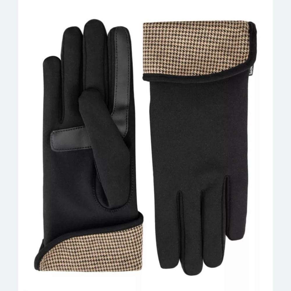 Women’s foldover Black Gloves with Houndstooth Cuff